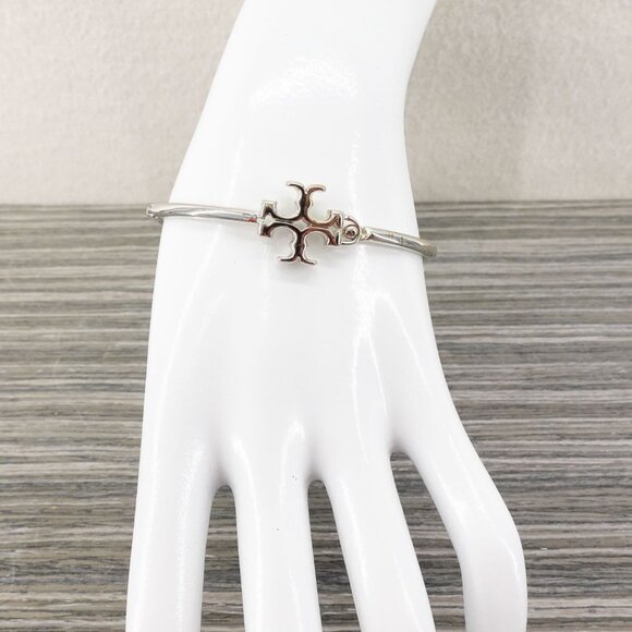 Tory Burch Eleanor Hinged Cuff Bracelet Silver OS - Picture 4 of 12